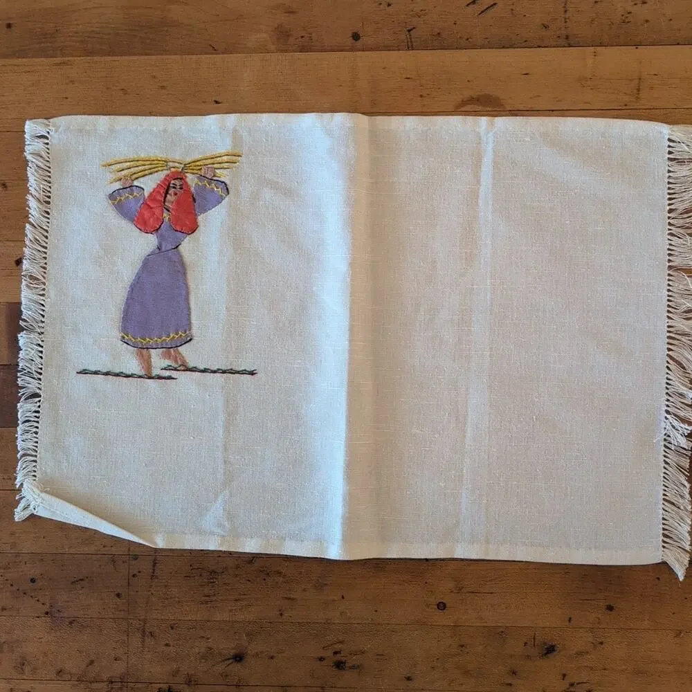 Vintage set of 6 hand embroidered & appliqued placements, 7.5